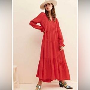 Anthropologie Maeve Wendy Tiered Maxi Dress - RED